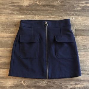Navy Zip-Up Dress Skirt with Pockets